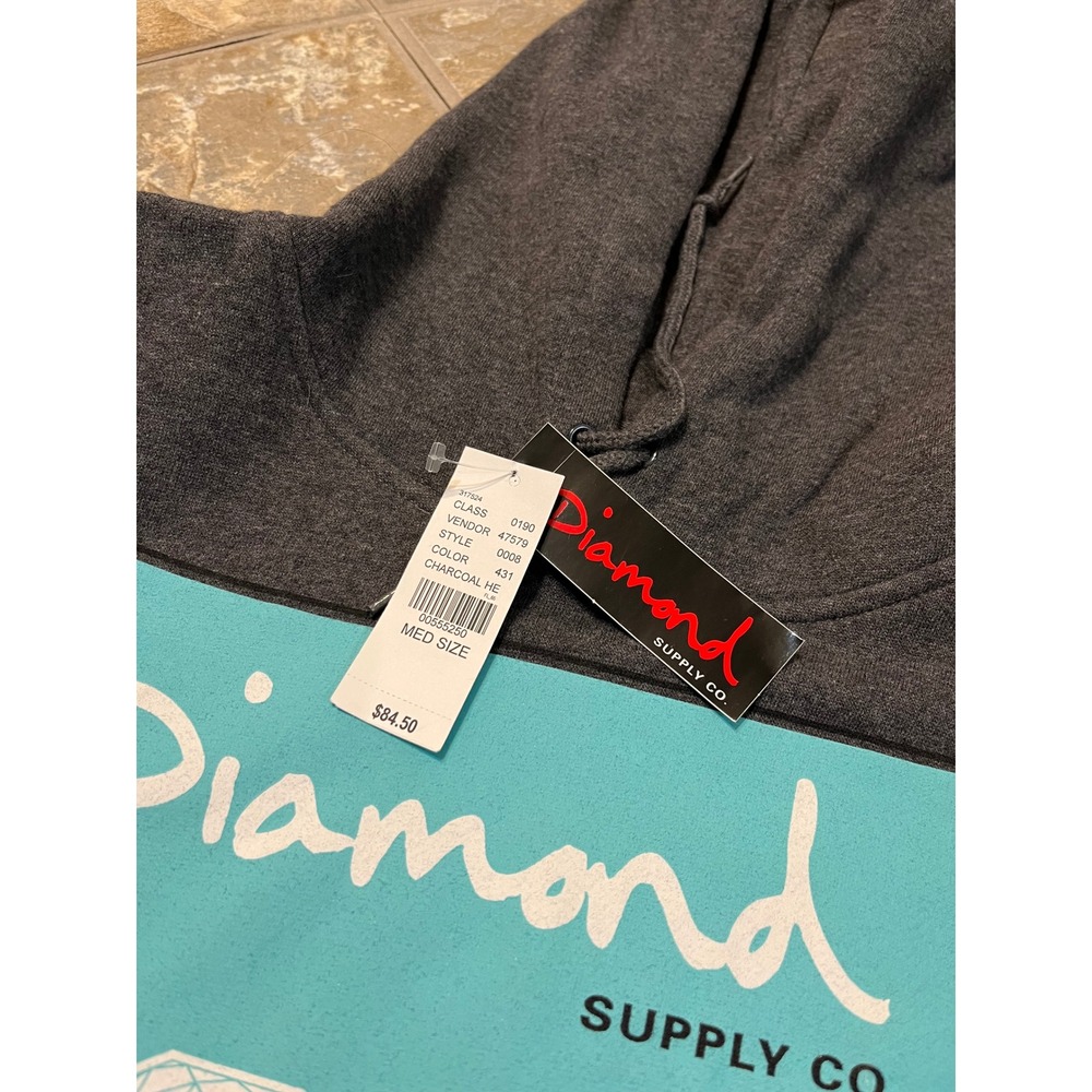 Diamond Supply Co Hoodie Mens Medium Charcoal NWT Graphic Streetwear Sweatshirt - Picture 3 of 6